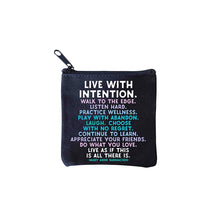 Load image into Gallery viewer, square mini pouches with zipper closures, each featuring a different text quote design in colors black, white, and multicolor.