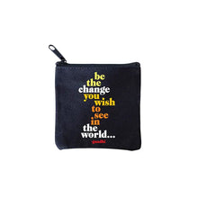 Load image into Gallery viewer, square mini pouches with zipper closures, each featuring a different text quote design in colors black, white, and multicolor.