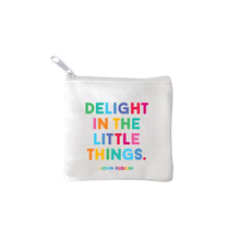 Load image into Gallery viewer, square mini pouches with zipper closures, each featuring a different text quote design in colors black, white, and multicolor.