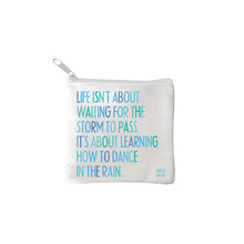 Load image into Gallery viewer, square mini pouches with zipper closures, each featuring a different text quote design in colors black, white, and multicolor.