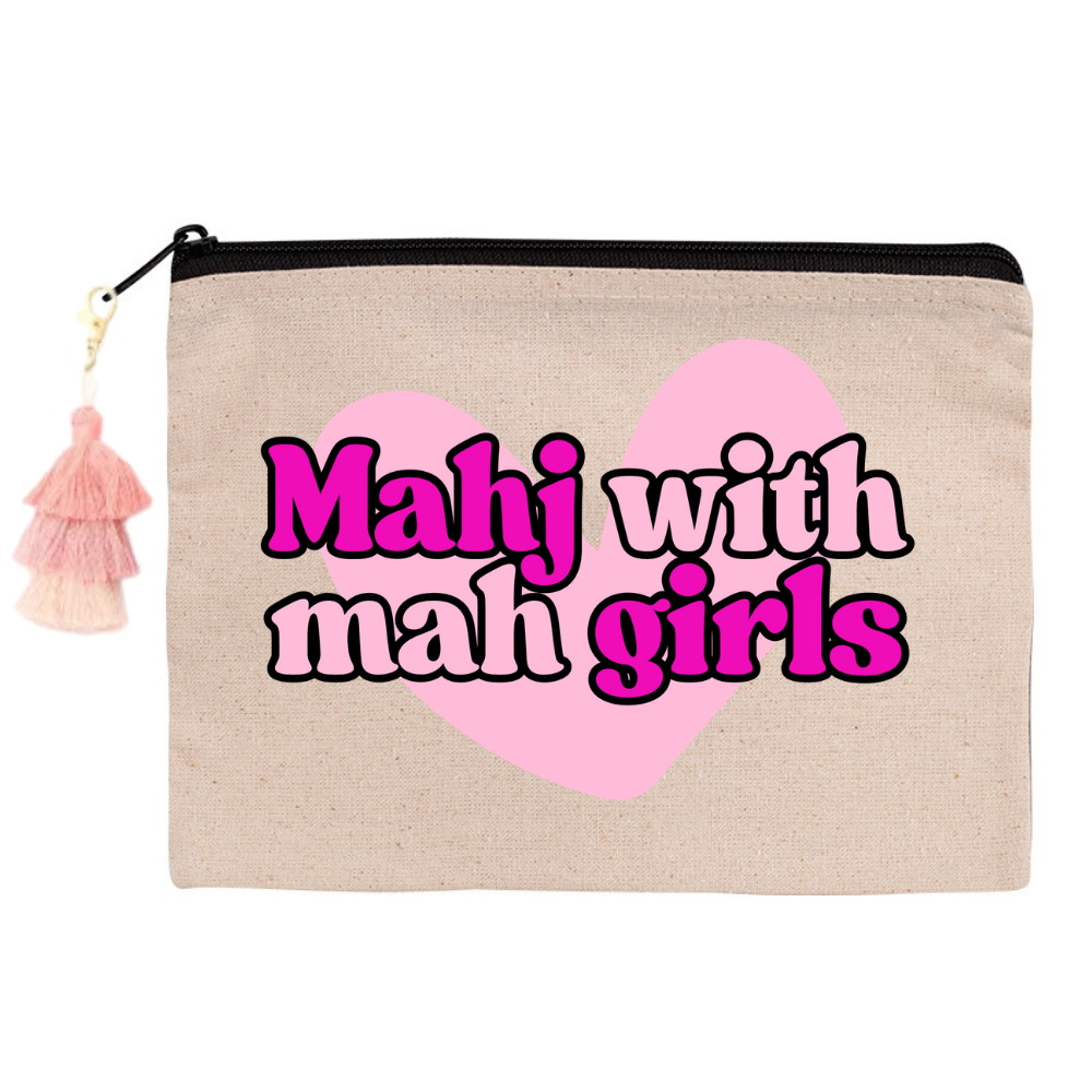 Mahjong Zippered Canvas Pouch