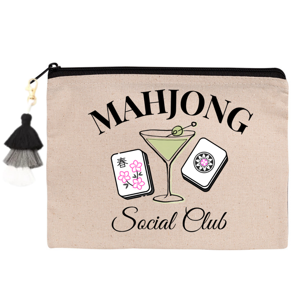 Mahjong Zippered Canvas Pouch