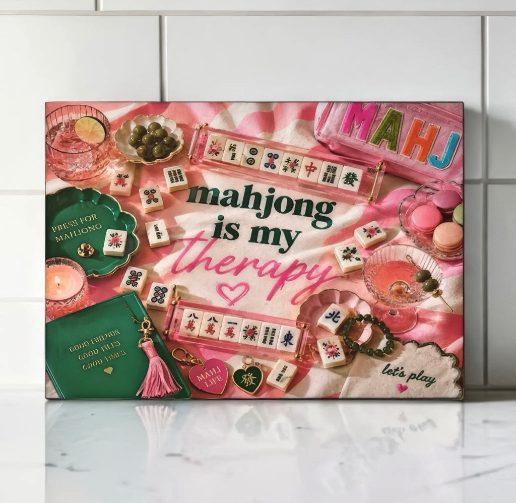 Mahjong Is My Therapy Glass Cutting Board Serving Tray