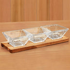 Hostess Set With 3 Glass Condiment Bowls on a Wood Tray