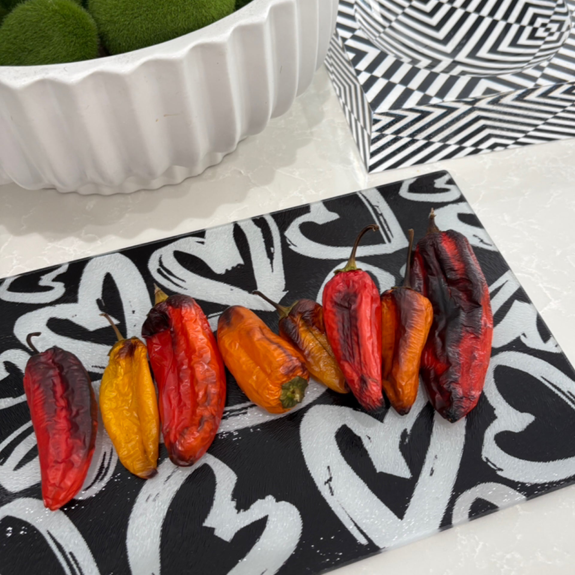 Black and White Glass Cutting Board Serving Tray