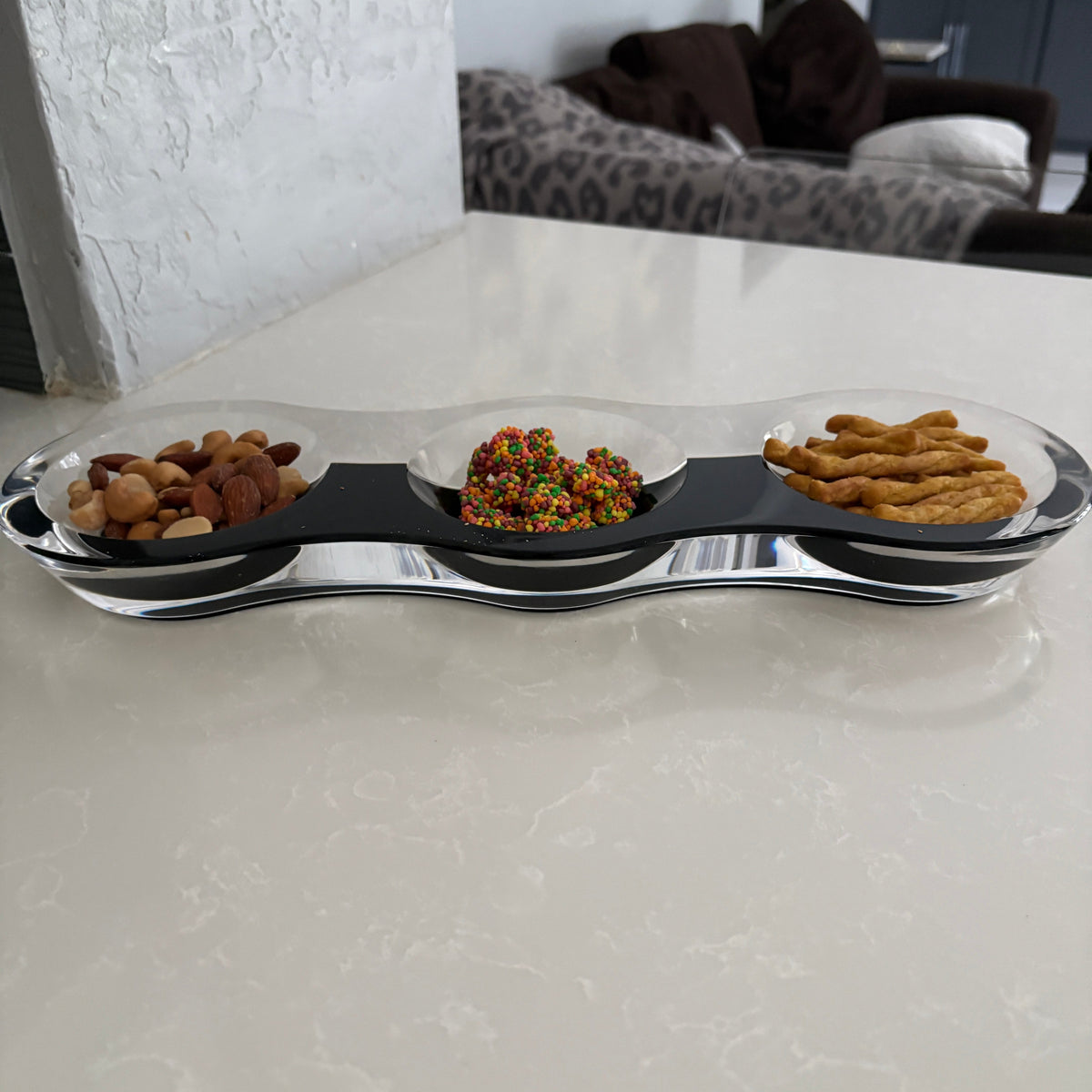 Black Triple Lucite Candy Dish