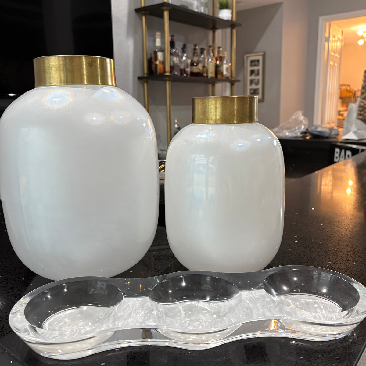 Pearl White Triple Lucite Candy Dish
