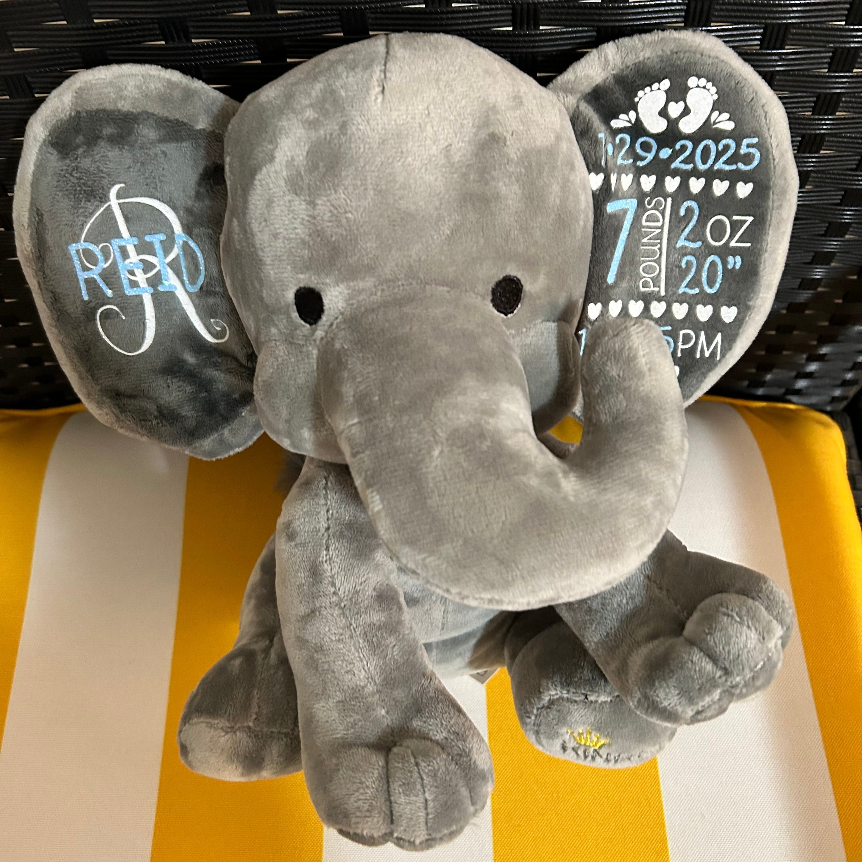 elephant plush toy birth announcement baby gift