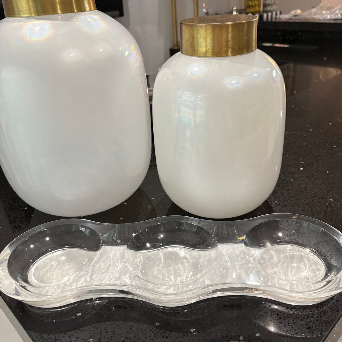 Pearl White Triple Lucite Candy Dish