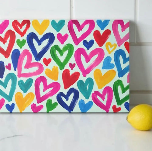Abstract Hearts Glass Cutting Board Serving Tray
