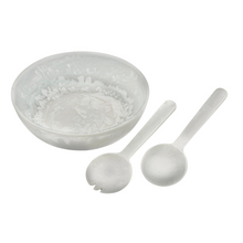 Load image into Gallery viewer, large white resin salad bowl with swirl design and servers included
