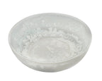 large white resin salad bowl with swirl design and servers included