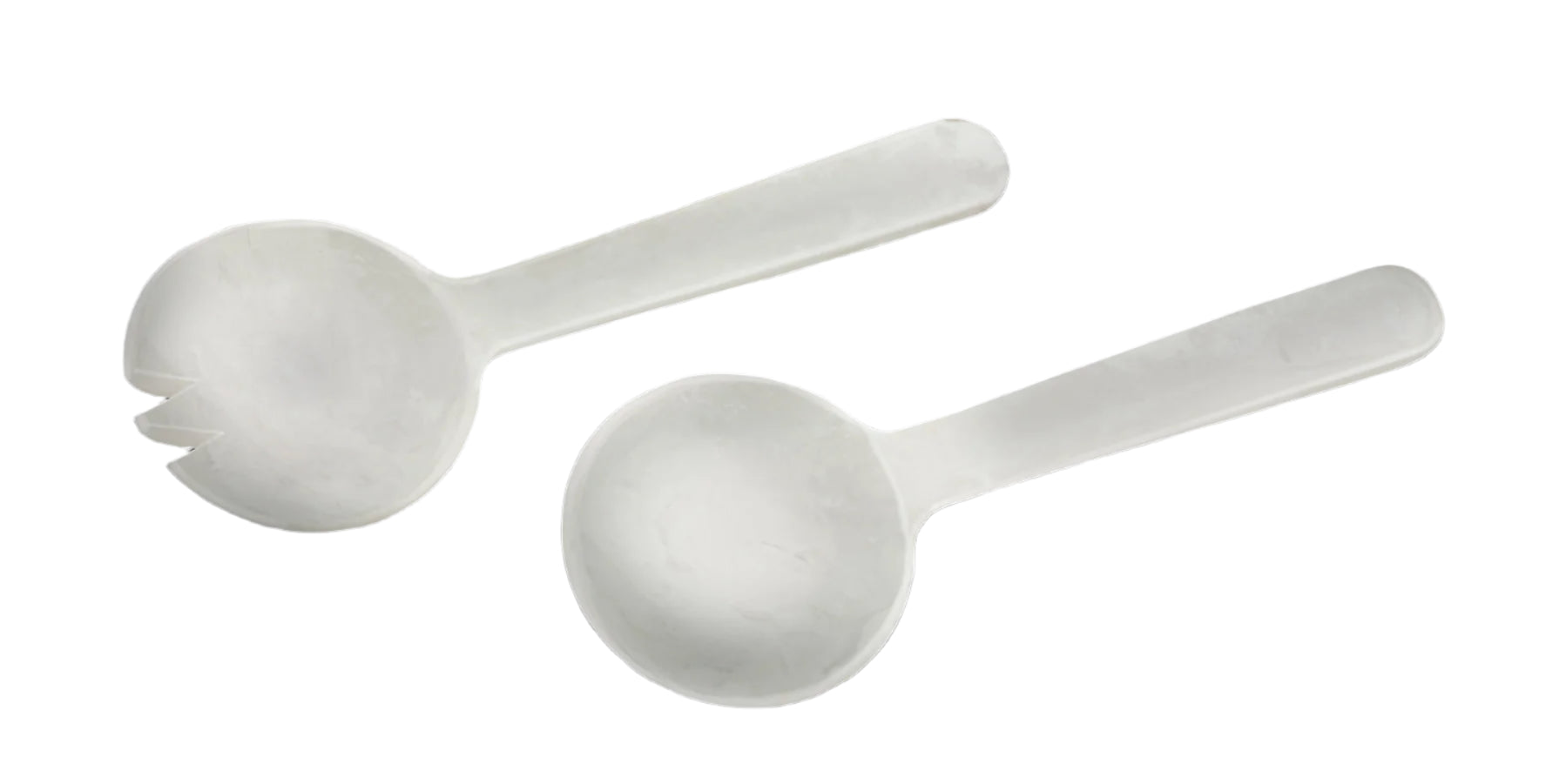 large white resin salad bowl with swirl design and servers included