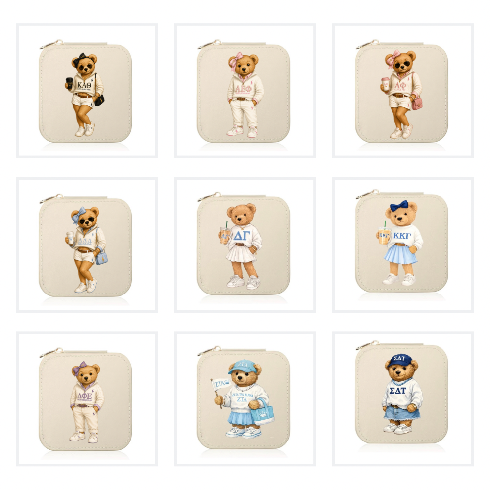 College Sorority Bear Travel Jewelry Box