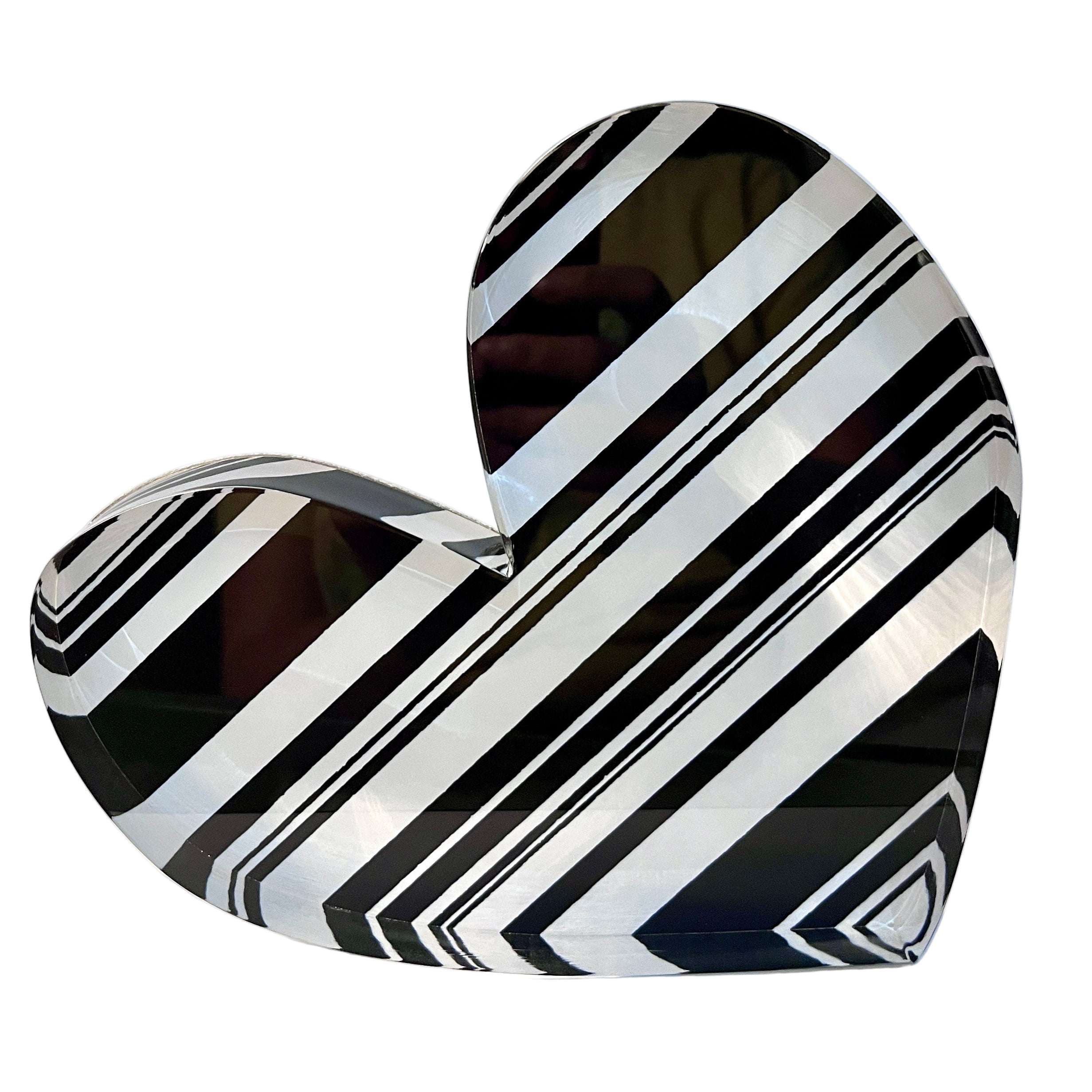 Black & White Stripes Acrylic Heart Block
