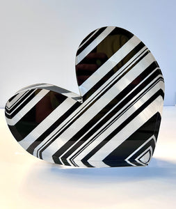 Black & White Stripes Acrylic Heart Block