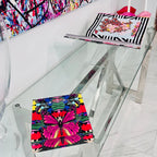 colorful butterfly design on an acrylic lucite thick candy dish, elegant, housewarming gift