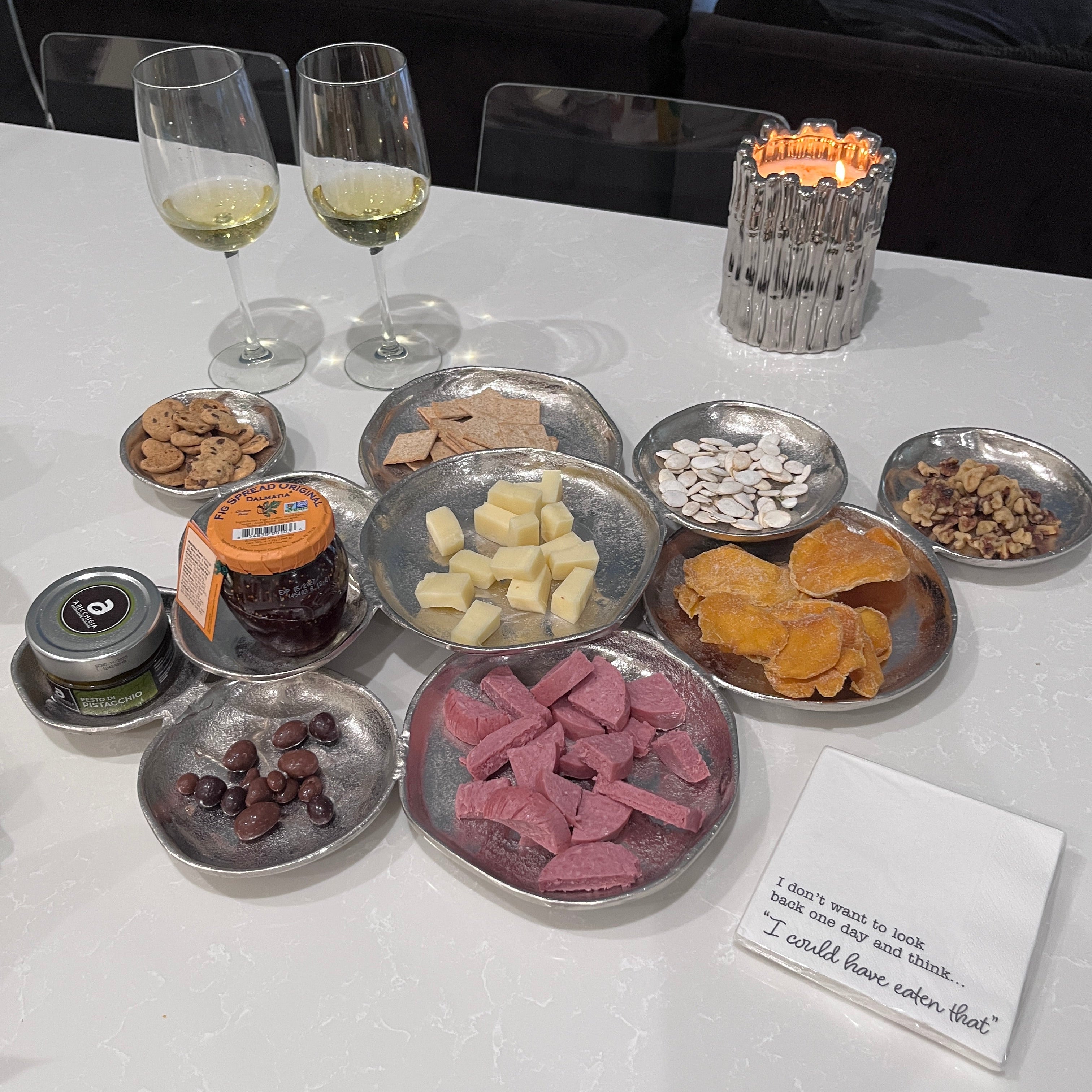 charcuterie cluster platter in metallic silver