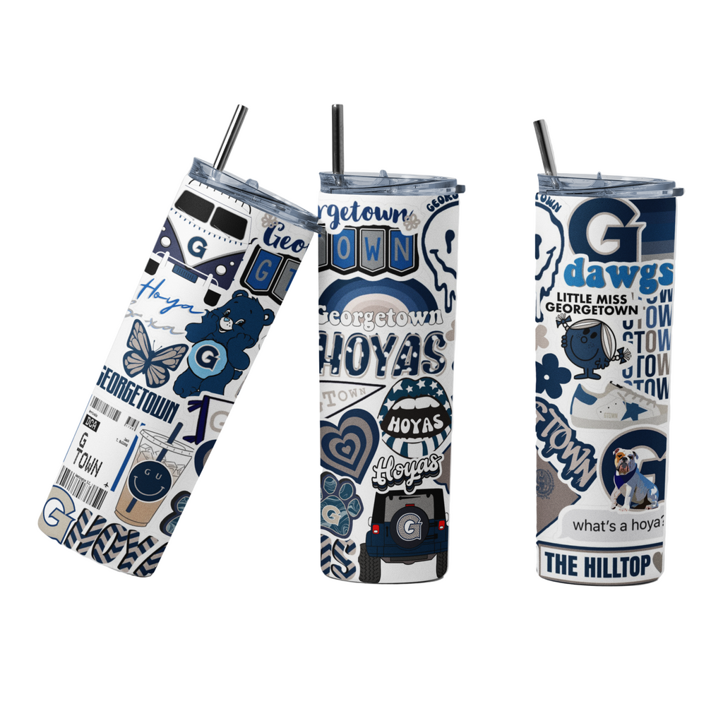 Georgetown Hoyas-themed design tumbler, water bottle, drink sipper