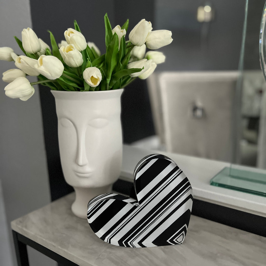 Black & White Stripes Acrylic Heart Block