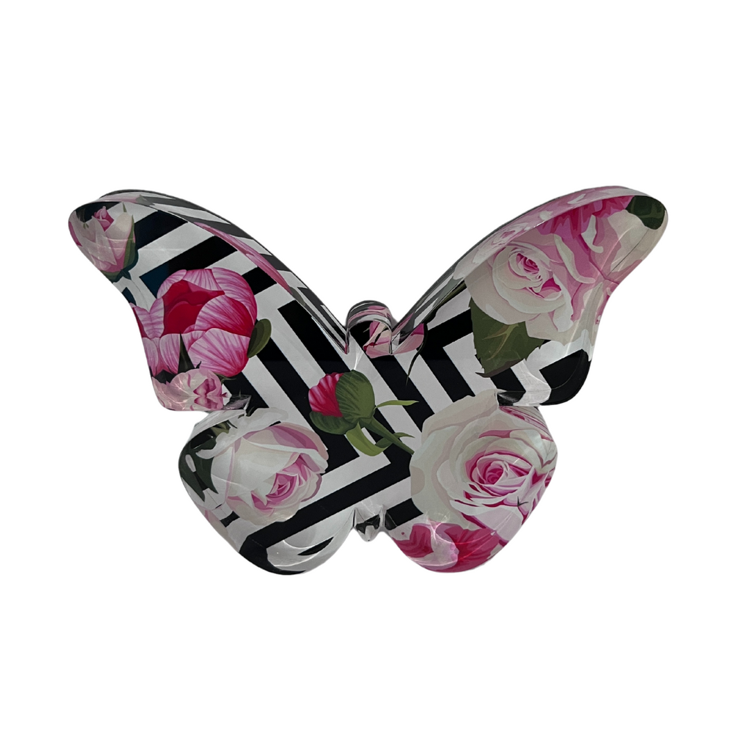 Floral Stripes Acrylic Butterfly Block