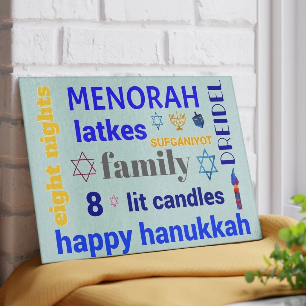 Hanukkah Glass Cutting Board Serving Tray or Menorah Drip Tray