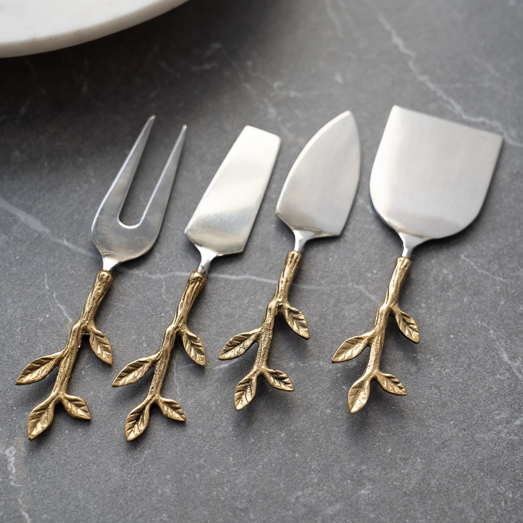  gold leaf handled cheese tools set 