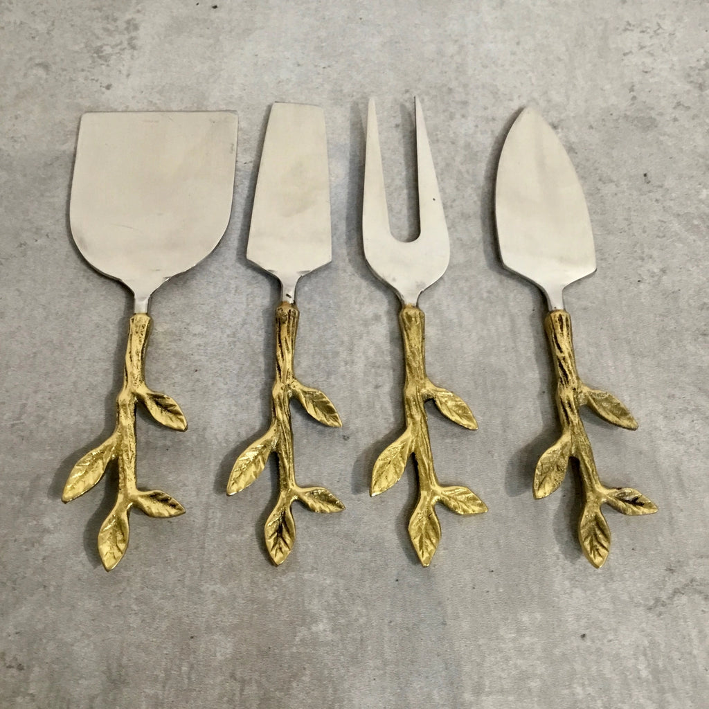  gold leaf handled cheese tools set 