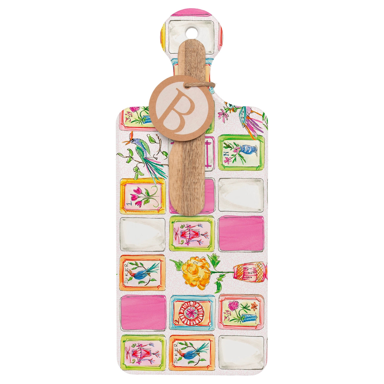 Mahjong Charcuterie Cheese Board & Wood Spreader Set
