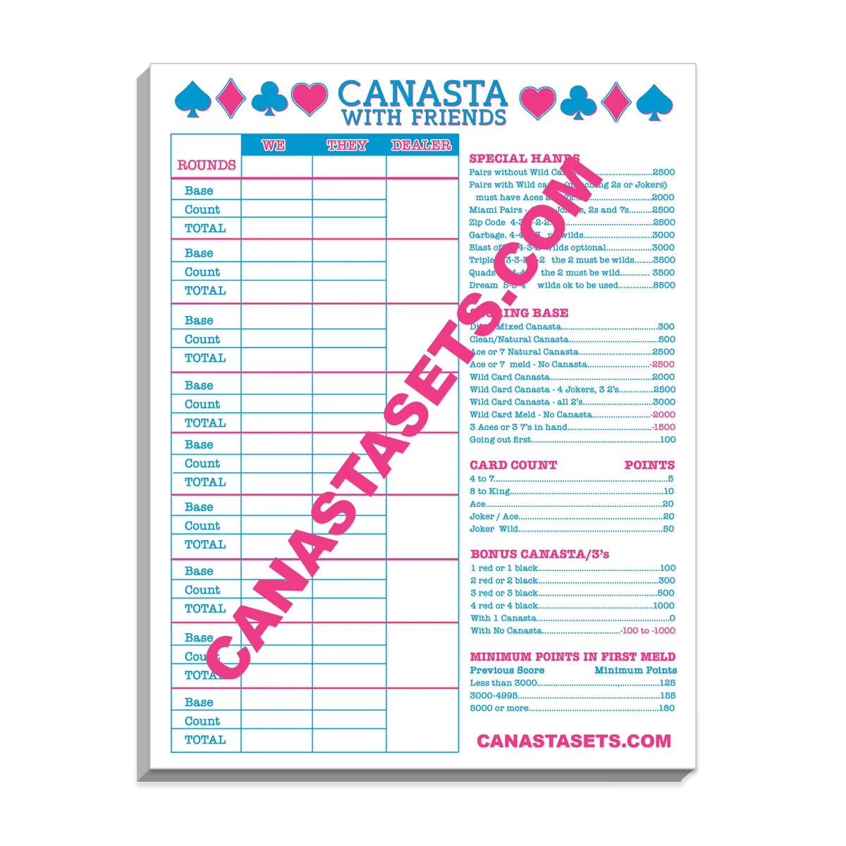 Large Canasta Score Pad w/ Pencils