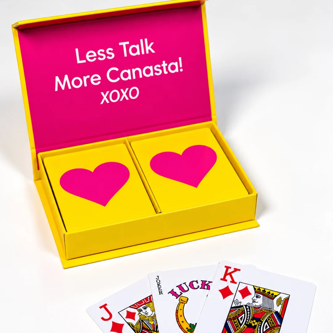 Pink Heart on Yellow PVC Plastic Playing Cards