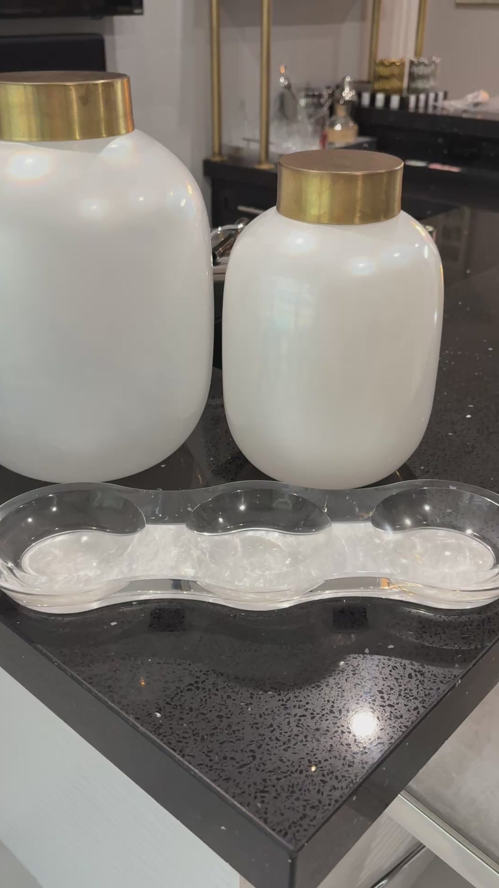 Pearl White Triple Lucite Candy Dish