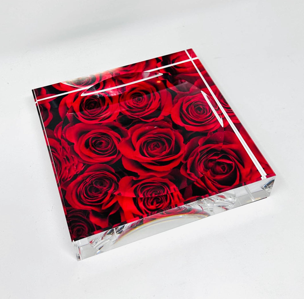 Red Roses Acrylic Block Candy Dish